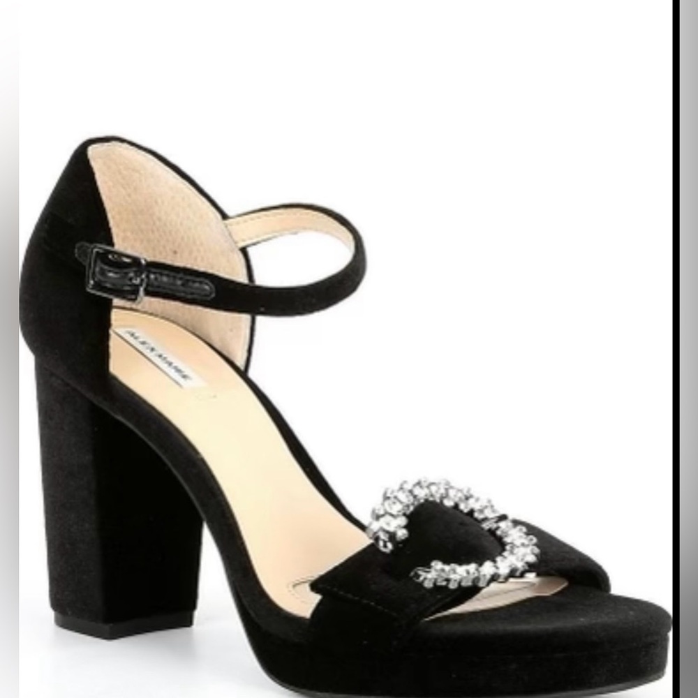 Elegant Black Velvet Jewel Buckle Detail Platform Rhinestone Sandals